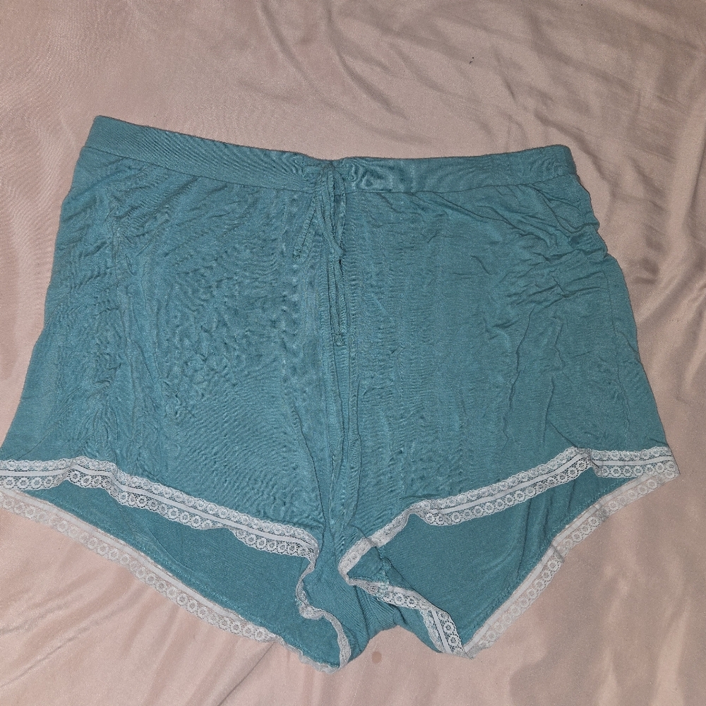 Cynthia Rowley Teal Lace Trim Sleep Shorts
